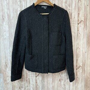 Vince Womens Blazer Jacket Raw-Edge Trim Collarless Patch Pockets Dark Gray 10